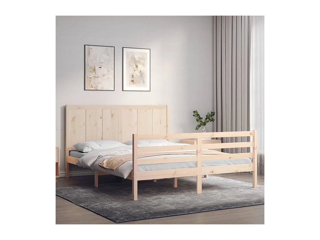 Lit-150x200 cm + tête de lit King Size bois massif HOQW23657