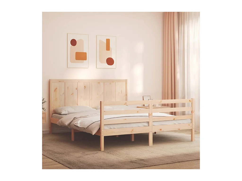 Lit-150x200 cm + tête de lit King Size bois massif HOQW23657