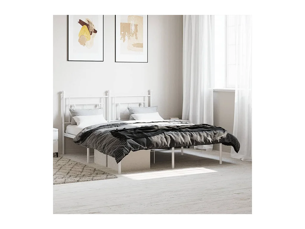 Lit-160x200 cm métal + tête de lit blanc HOQW73206