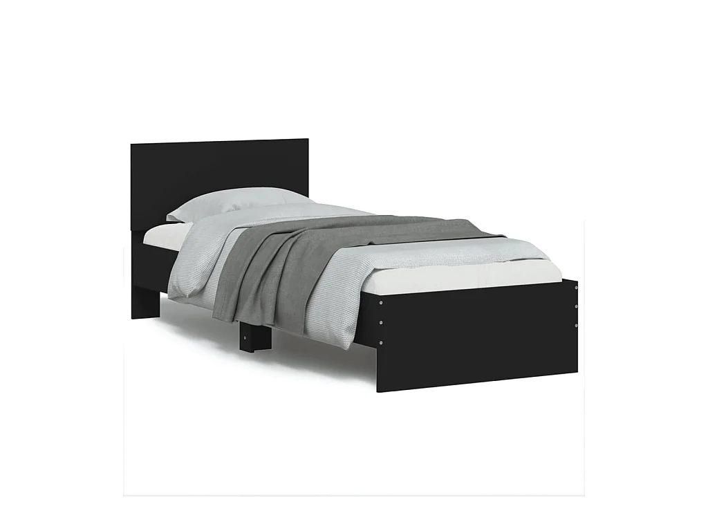 Lit-75x190 cm + tête de lit noir bois d'ingénierie HOQW37333