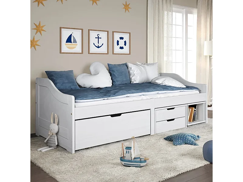 Tagesbett,Sofabett mit 3 Schubladen IRUN Weiß 90x200cm Massivholz Kiefer -gkd79372