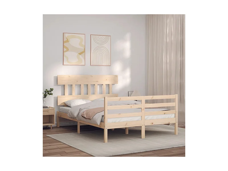 Lit-140x190 cm + tête de lit bois massif HOQW74408