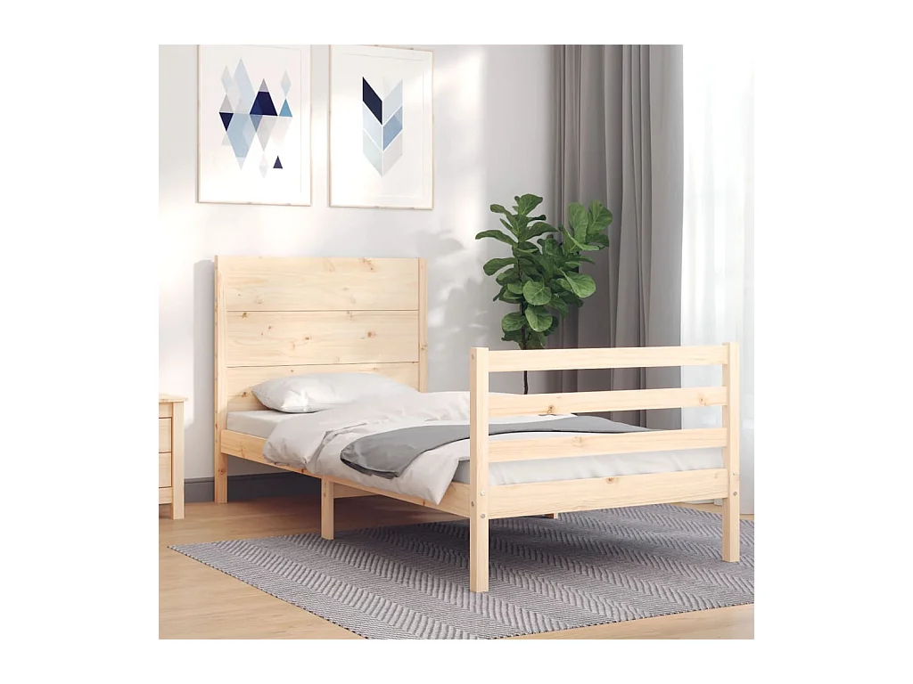 Lit-75x190 cm + tête de lit petit simple bois massif HOQW20765