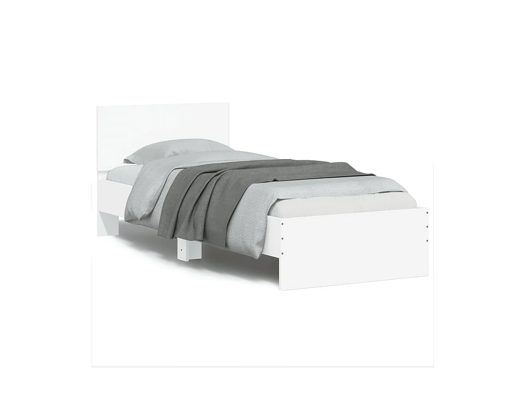Bedframe met hoofdbord bewerkt hout wit 75x190 cm NL66381