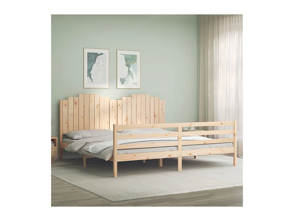 Lit-200x200 cm + tête de lit bois massif HOQW80100