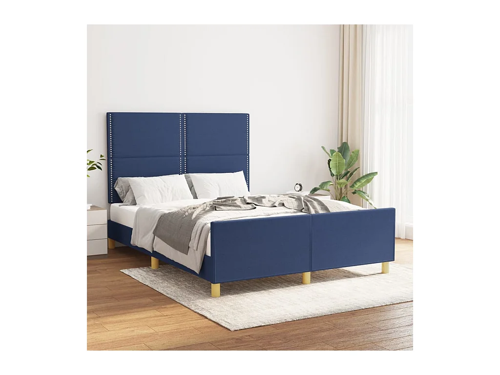Lit-140x190 cm + tête de lit Bleu Tissu HOQW76347