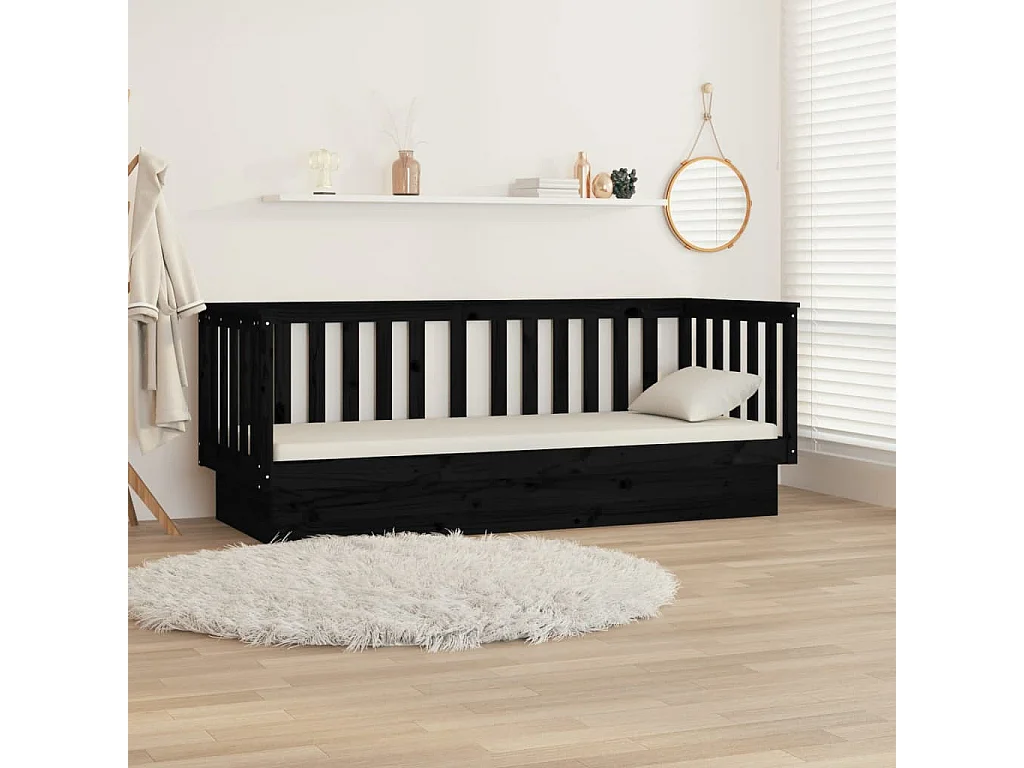 Lit-90x190 cm de jour Noir Bois de pin massif HOQW65042