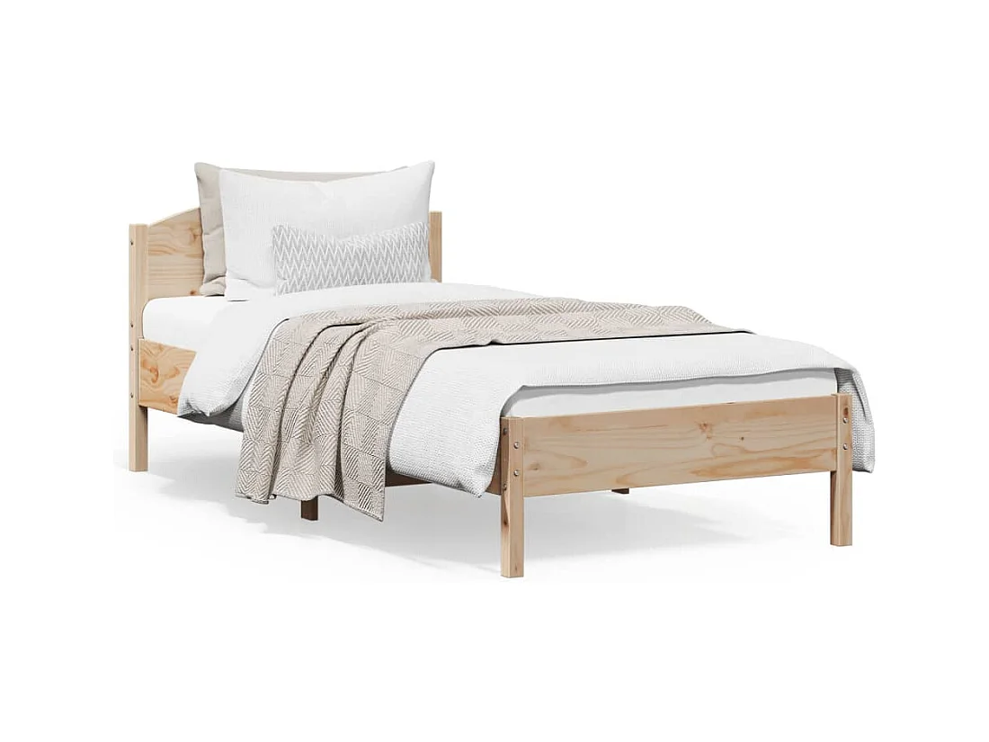 Lit-100x200 cm et tête de lit bois de pin massif HOQW32006