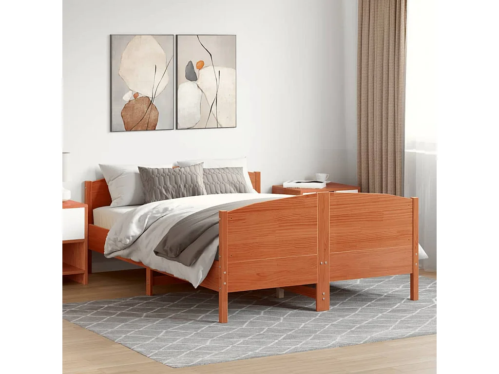 Bedframe met hoofdbord massief grenenhout wasbruin 120x190 cm NL99527