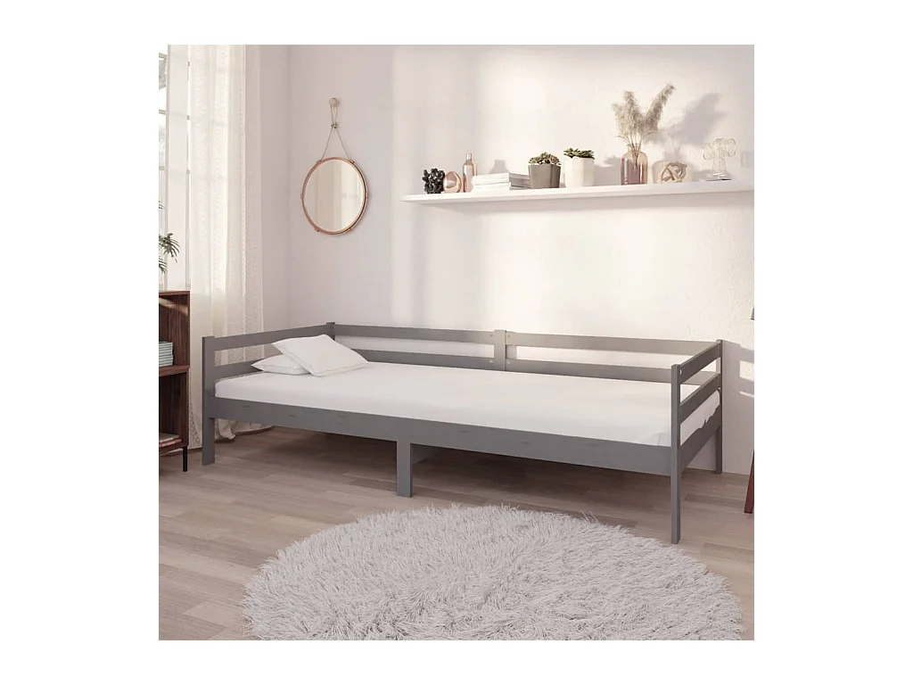 Lit-90x200 cm de repos + matelas Gris Bois de pin massif HOQW14836