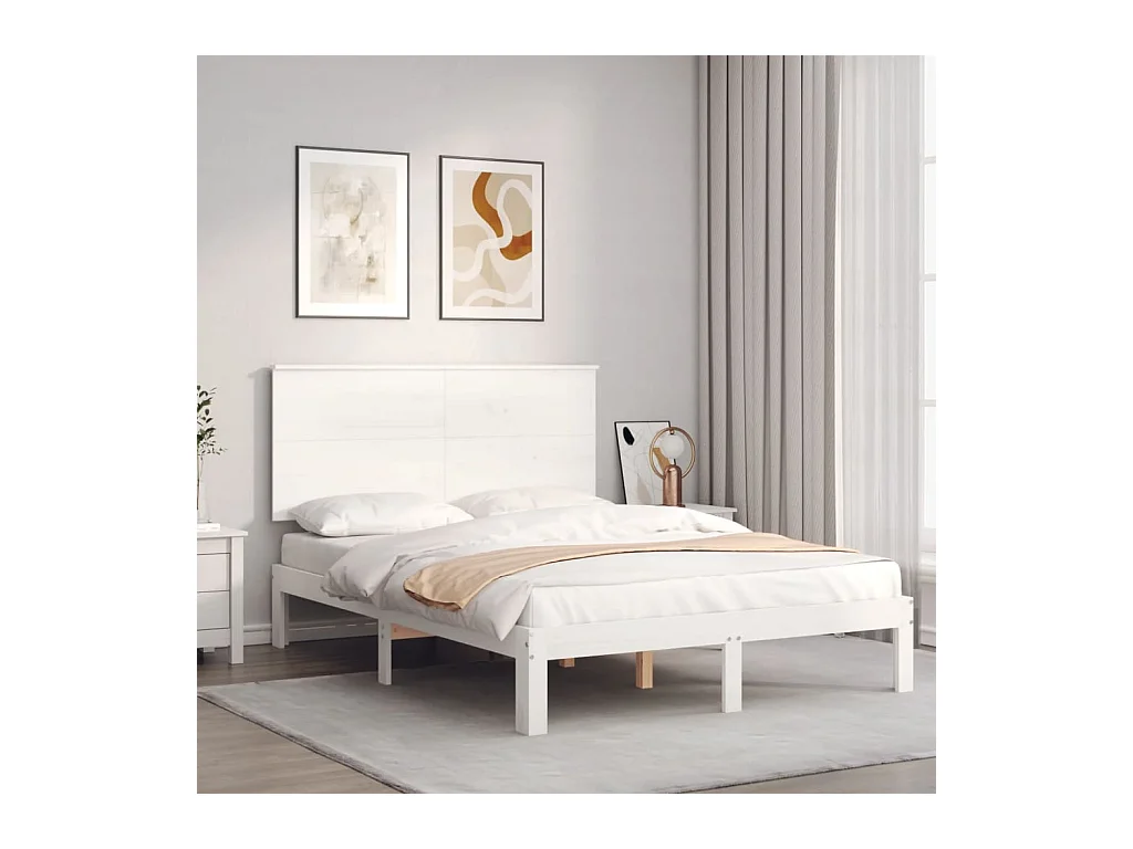Lit-120x200 cm + tête de lit blanc bois massif HOQW25386