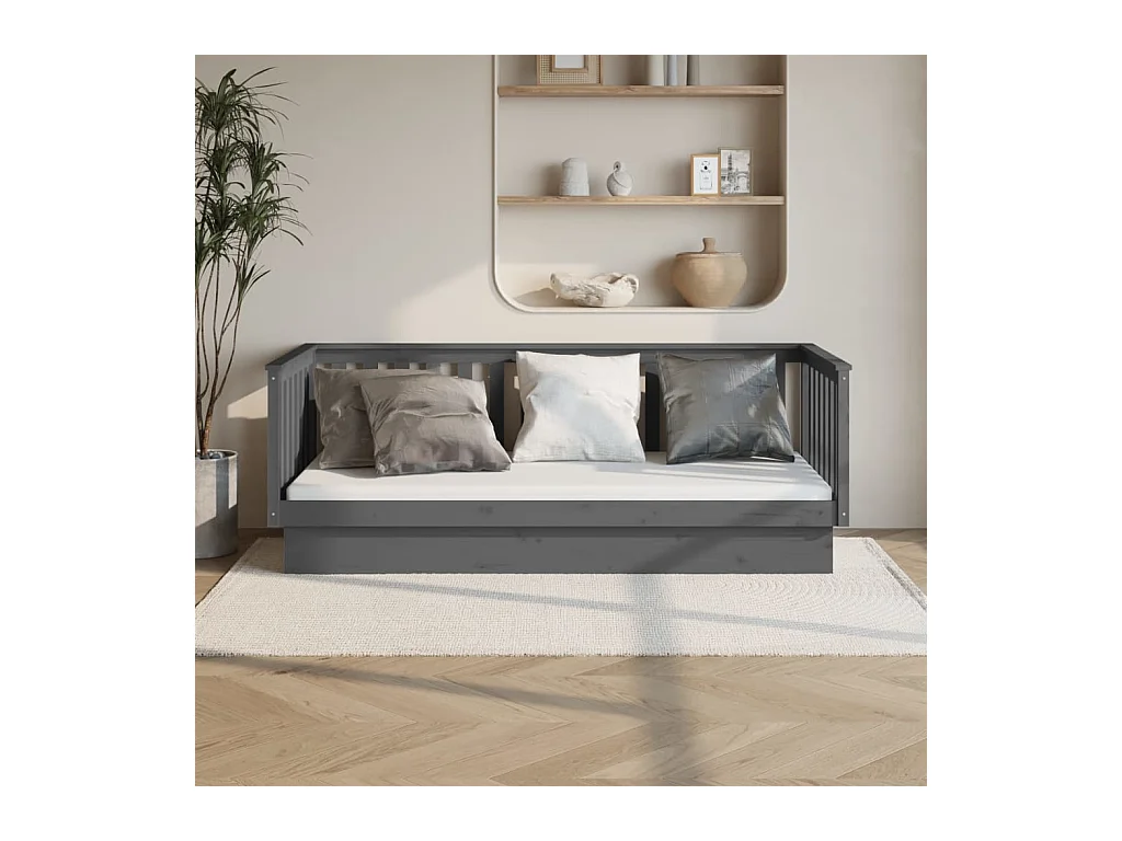 Lit-100x200 cm de jour Gris Bois de pin massif HOQW88100