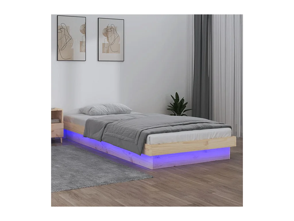 Lit-75x190 cm à LED petit simple bois massif HOQW29171