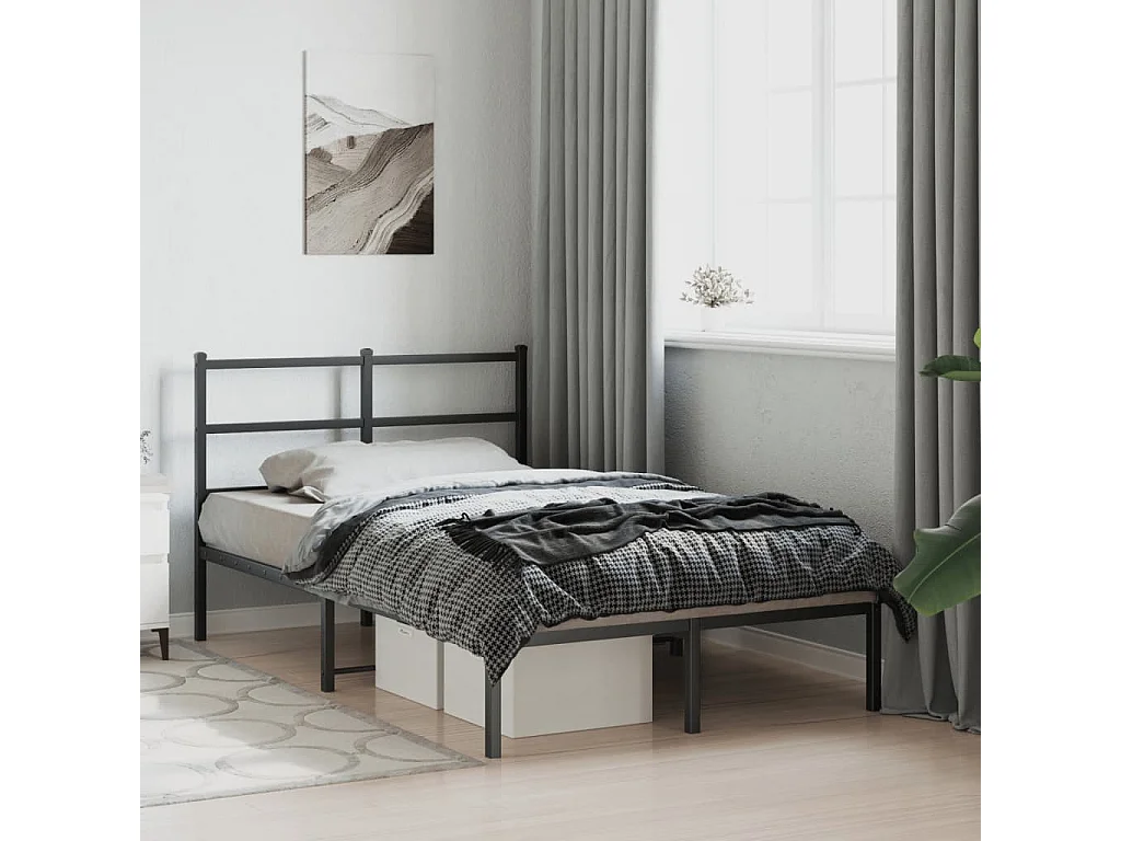 Lit-120x190 cm métal + tête de lit noir HOQW42446