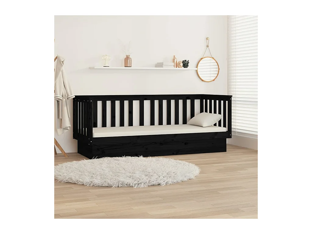 Tagesbett,Sofabett Schwarz 75x190 cm Massivholz Kiefer -gkd54406