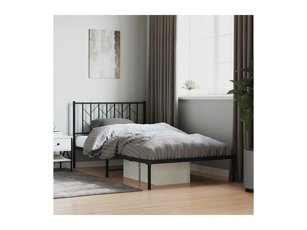 Lit-107x203 cm métal + tête de lit noir HOQW28817