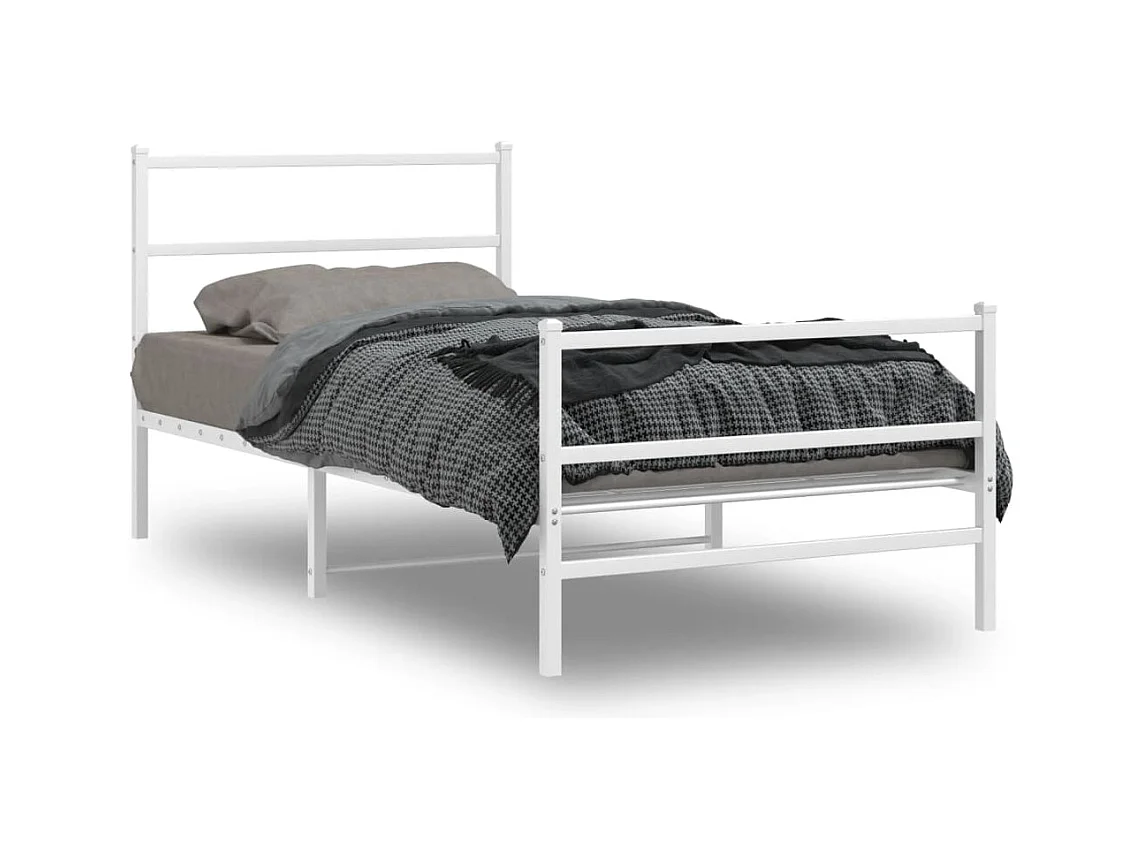 Lit-107x203 cm métal + tête de lit/pied de lit blanc HOQW18829