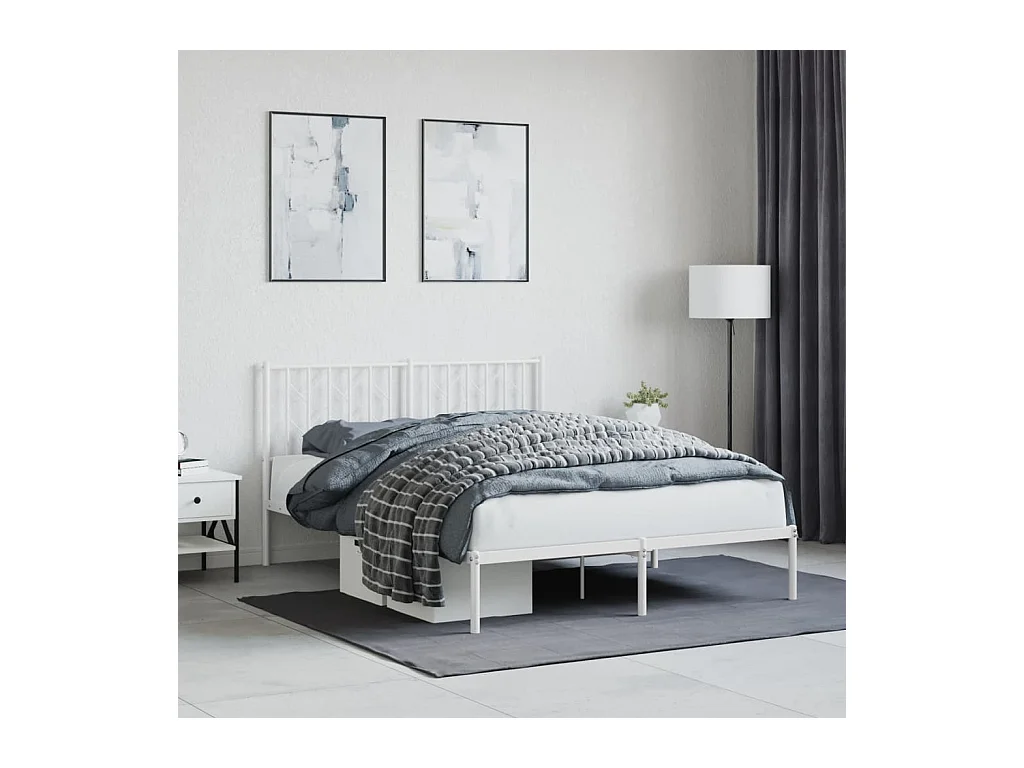 Lit-135x190 cm métal + tête de lit blanc HOQW47035
