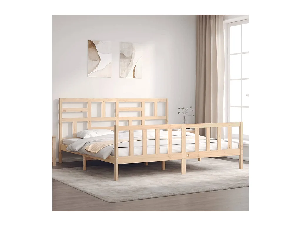 Lit-180x200 cm + tête de lit super king bois massif HOQW58225