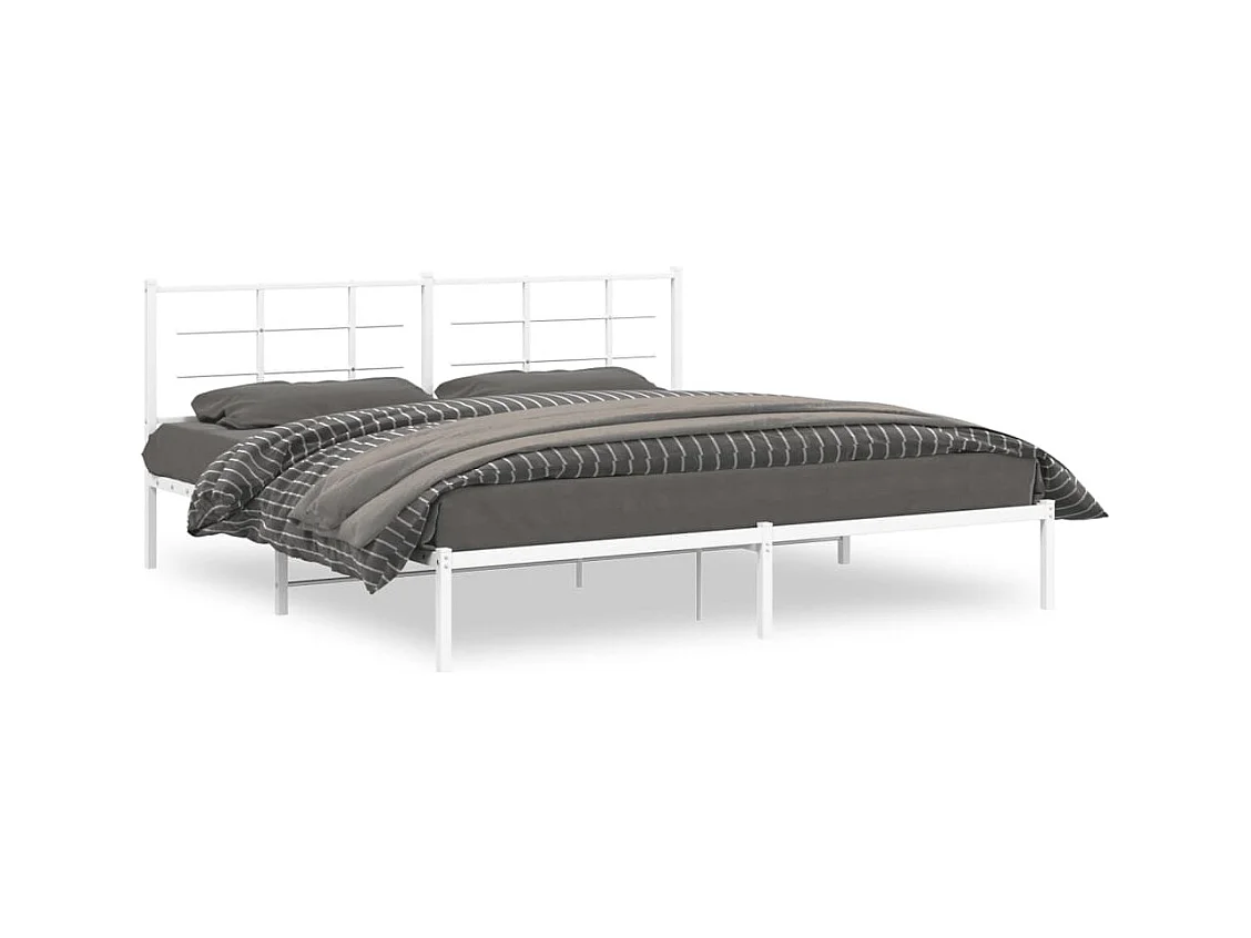 Lit-193x203 cm métal + tête de lit blanc HOQW72262