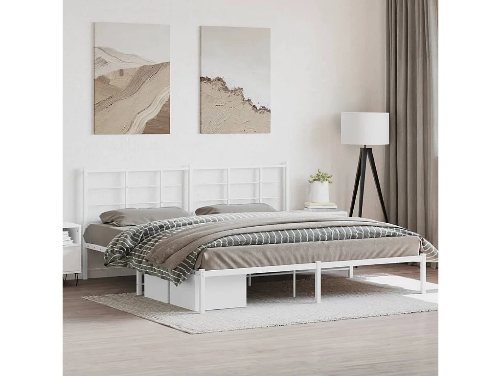 Cama com cabeceira 193x203 cm metal branco PT720908
