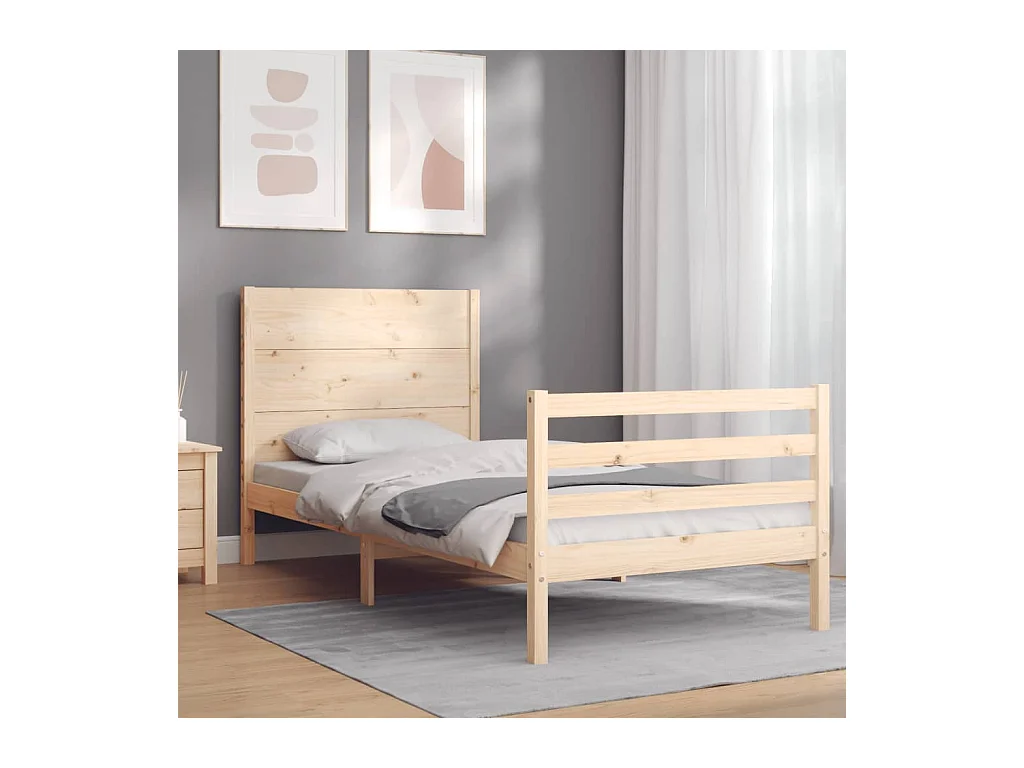 Lit-100x200 cm et tête de lit bois massif HOQW34301