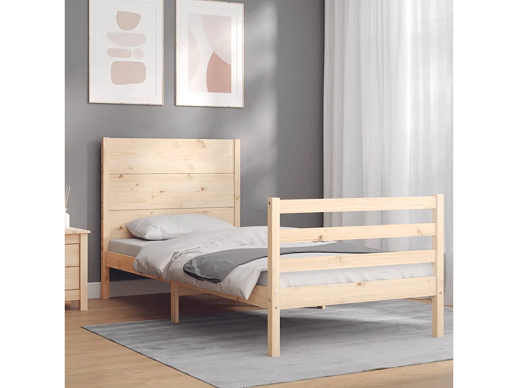 Cama -100x200 cm con cabecero madera maciza YOE93325