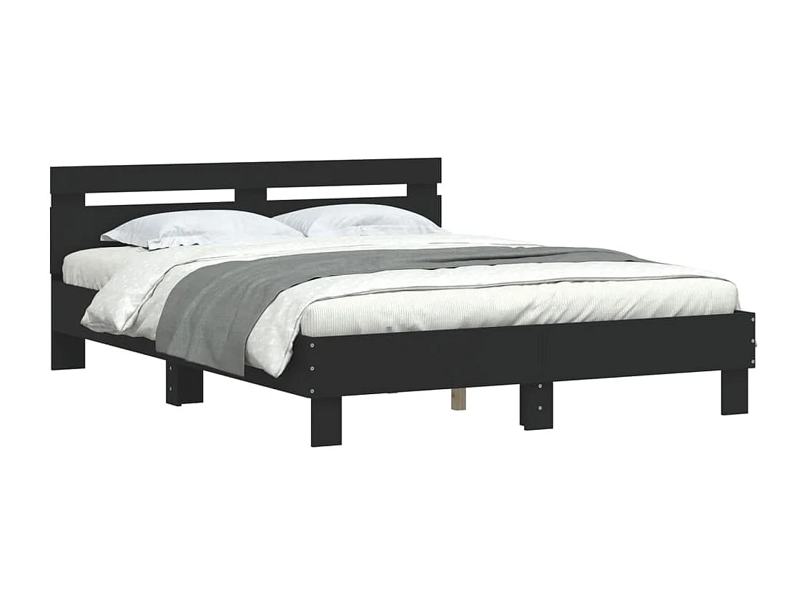 Cama c/ cabeceira 150x200 cm derivados madeira preto PT490728