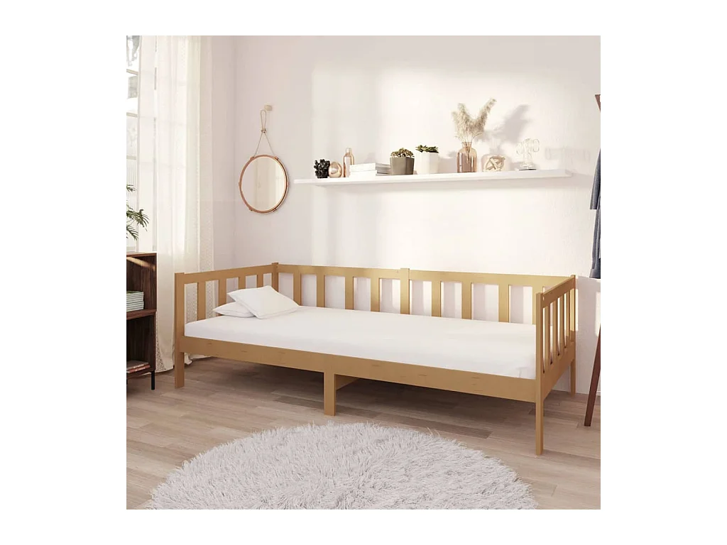 Cama -90x200 cm y colchón madera pino maciza marrón miel YOE91969