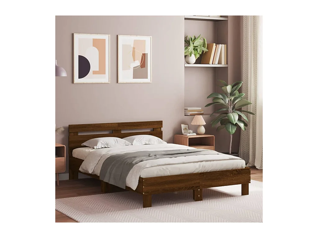 Lit-120x200 cm + tête de lit chêne marron HOQW18814
