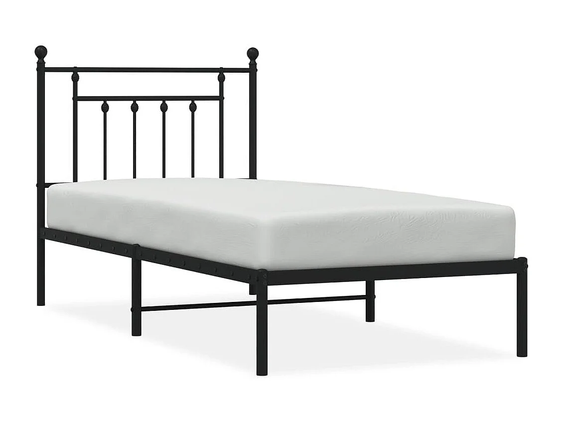 Lit-90x190 cm métal + tête de lit noir HOQW25331