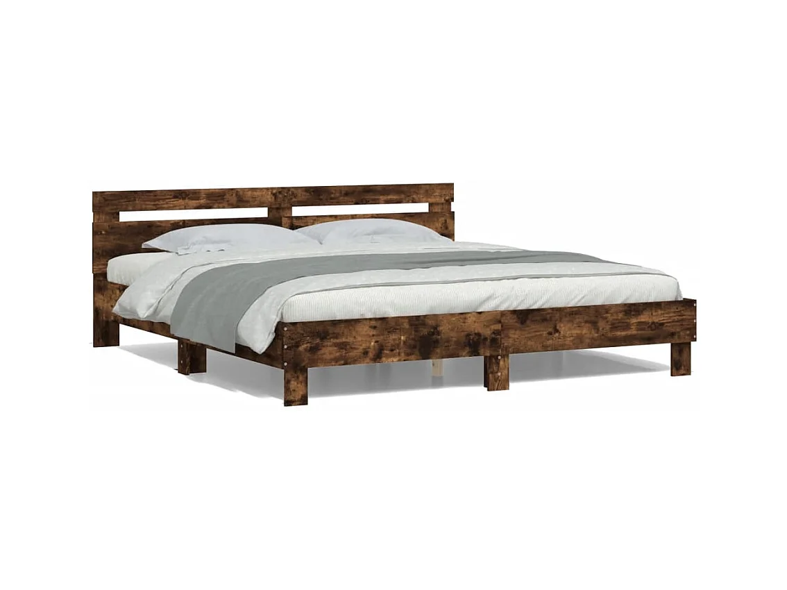 Lit-160x200 cm + tête de lit et LED chêne fumé HOQW67218