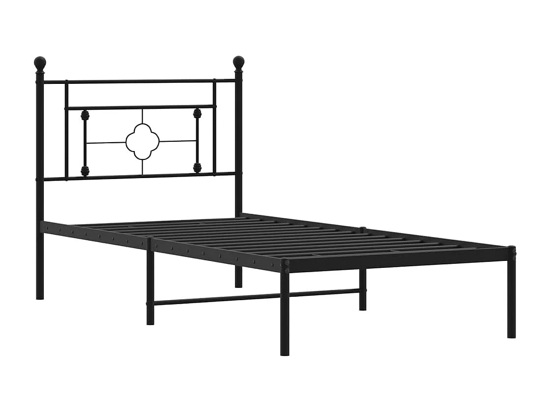 Lit-90x190 cm métal + tête de lit noir HOQW78298