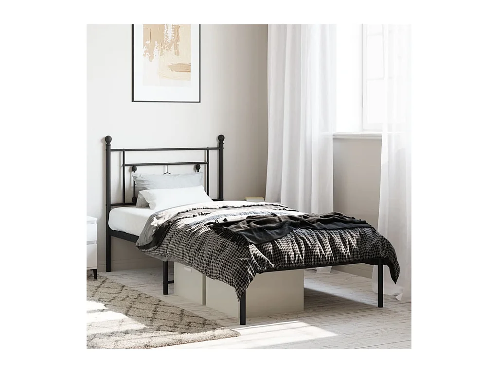 Bedframe met hoofdbord metaal zwart 90x190 cm NL83284