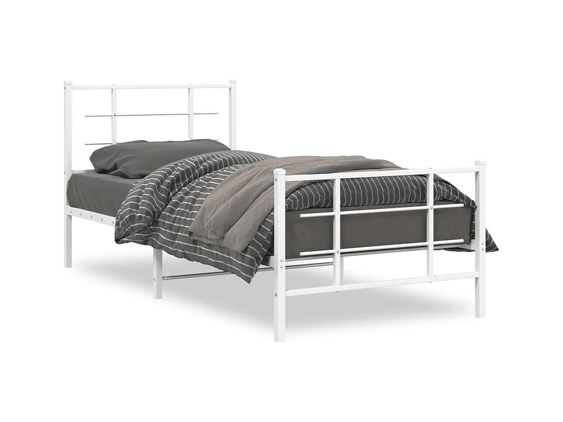 Lit-90x190 cm métal + tête de lit/pied de lit blanc HOQW88843