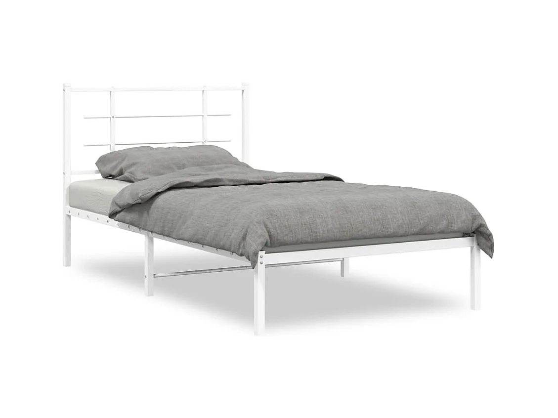 Lit-100x190 cm métal + tête de lit blanc HOQW55151