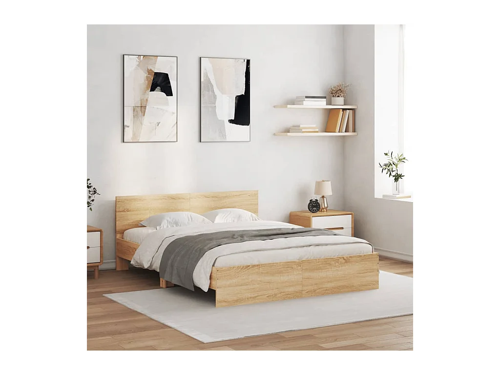 Bedframe met hoofdeinde sonoma eikenkleurig 150x200 cm NL68394