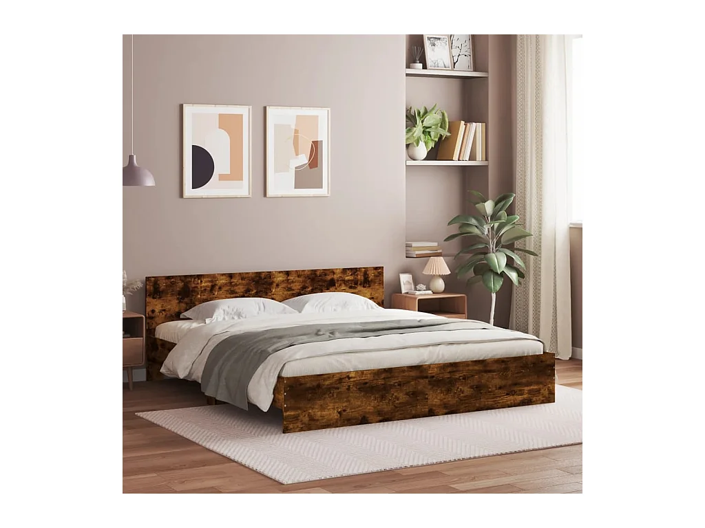 Lit-180x200 cm + tête de lit chêne fumé HOQW34539