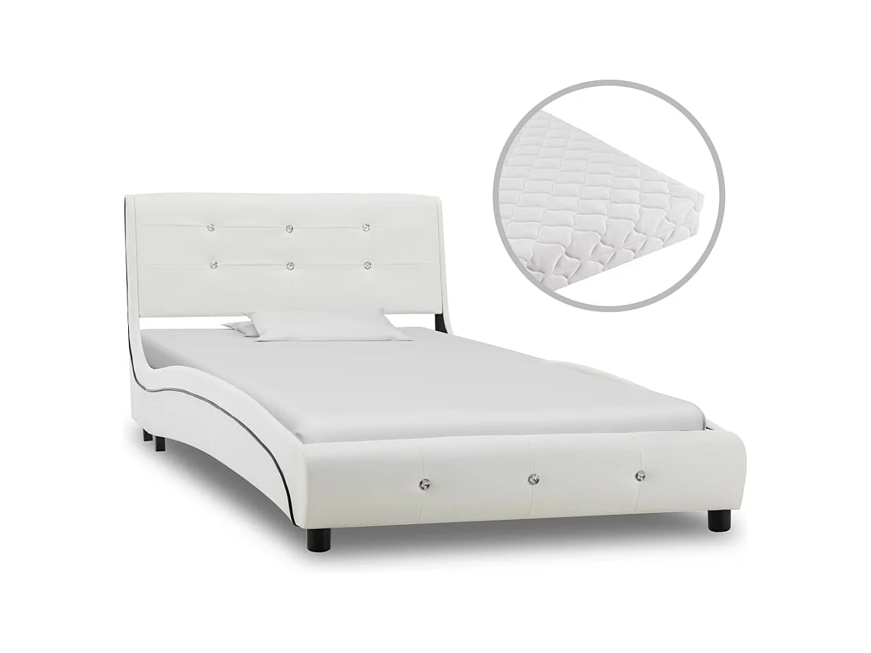 Cama com colchão 90x200 cm couro artificial branco PT227739