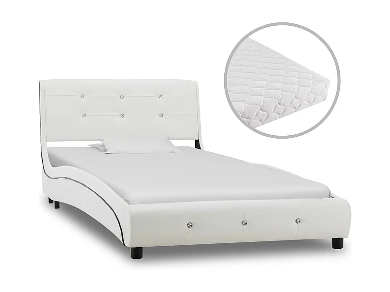 Cama com colchão 90x200 cm couro artificial branco PT227739