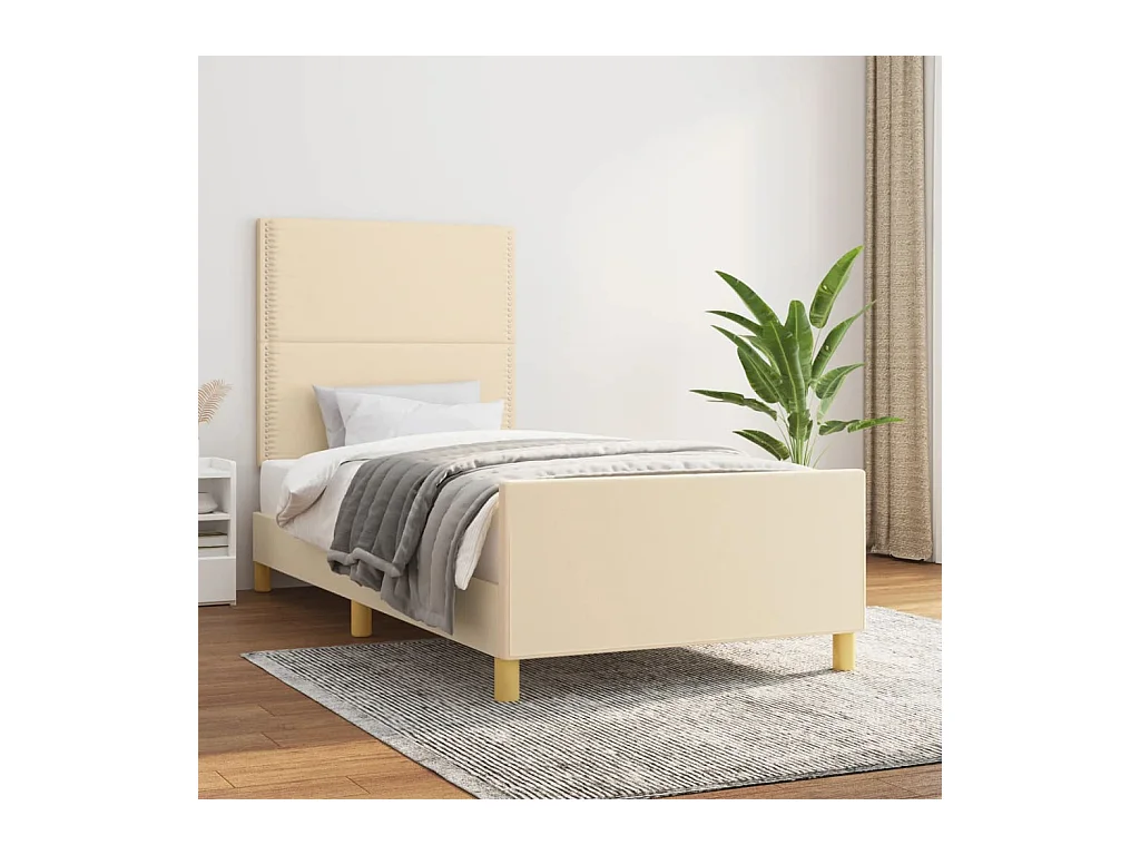 Lit-100x200 cm + tête de lit Crème Tissu HOQW37324