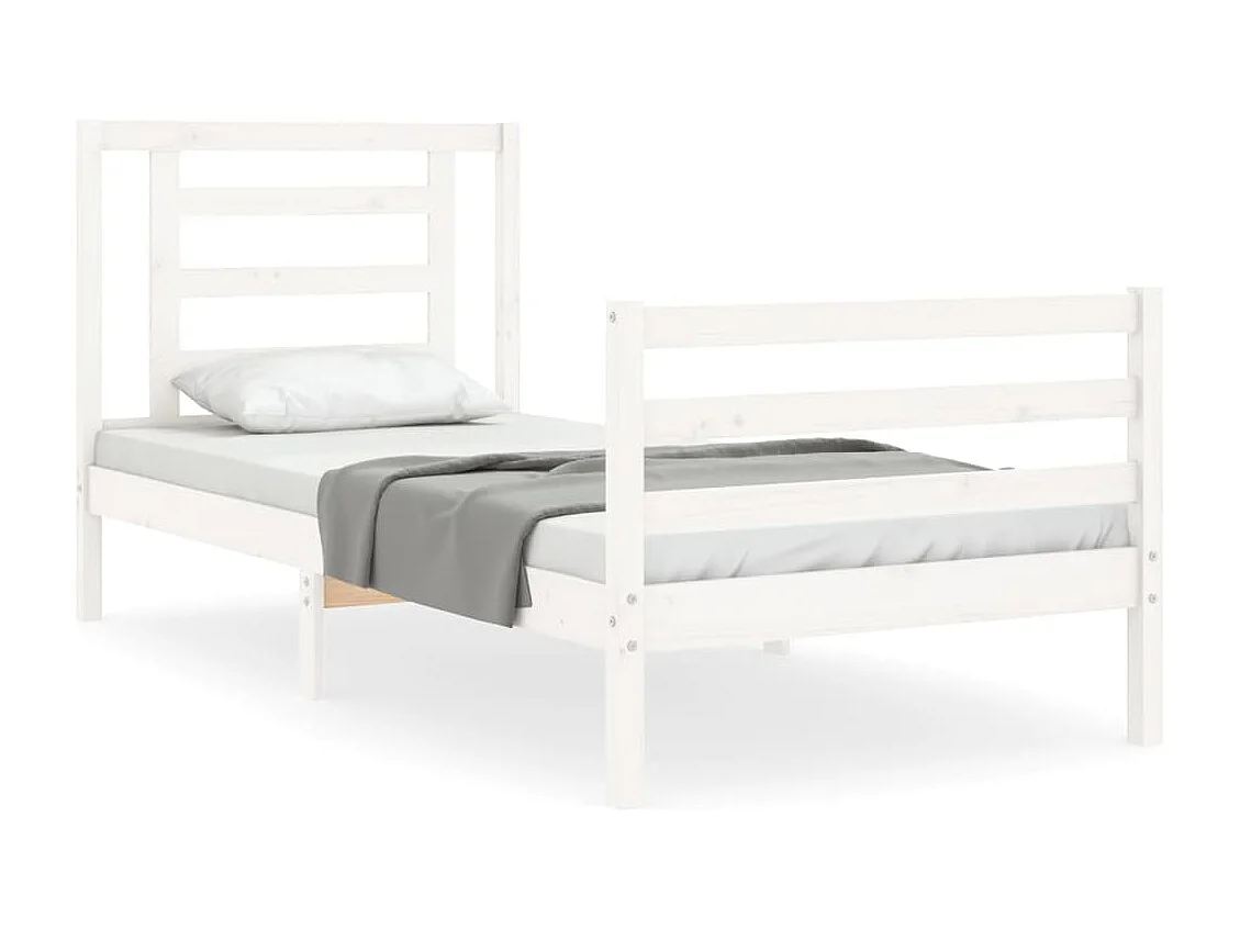 Lit-75x190 cm + tête de lit blanc petit simple bois massif HOQW34907