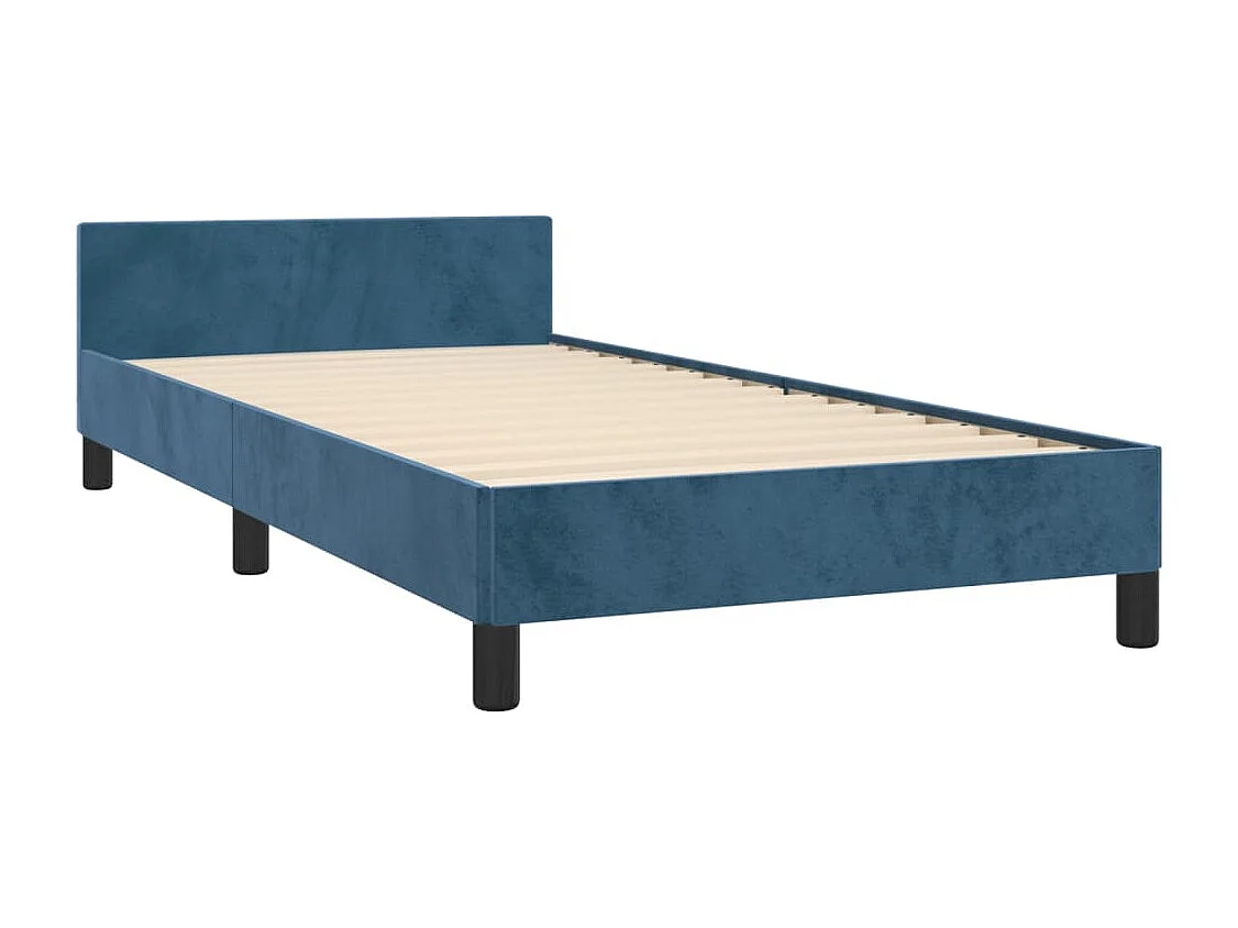 Cama c/ cabeceira 100x200 cm veludo azul-escuro PT599880