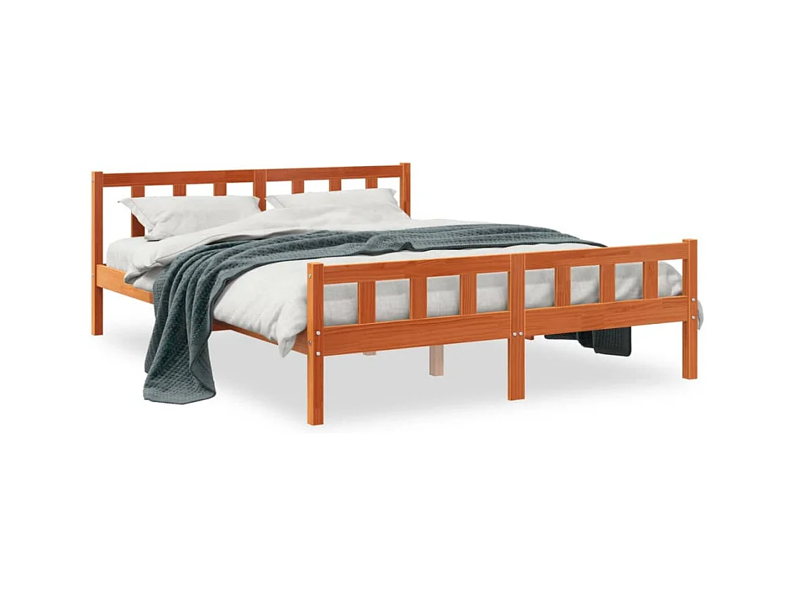 Lit-150x200 cm et tête de lit cire marron bois de pin HOQW81879