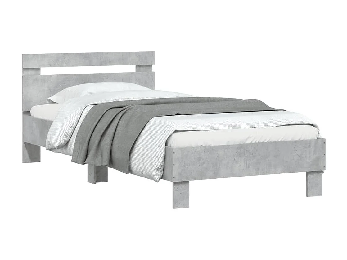 Bedframe met hoofdbord bewerkt hout betongrijs 75x190 cm NL97724