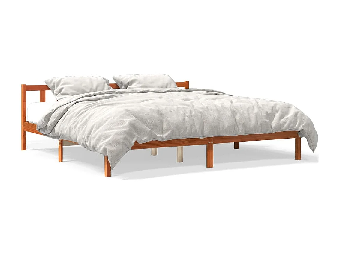 Cama 180x200 cm madeira pinho maciço castanho cera PT332427