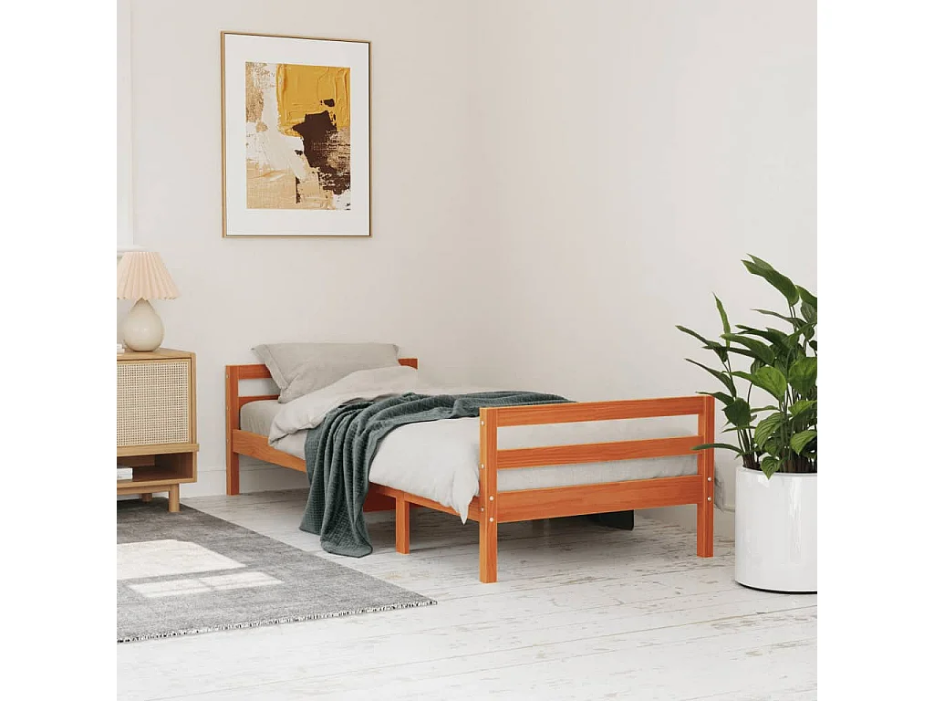 Cama -75x190 cm madera maciza de pino marrón cera YOE13760