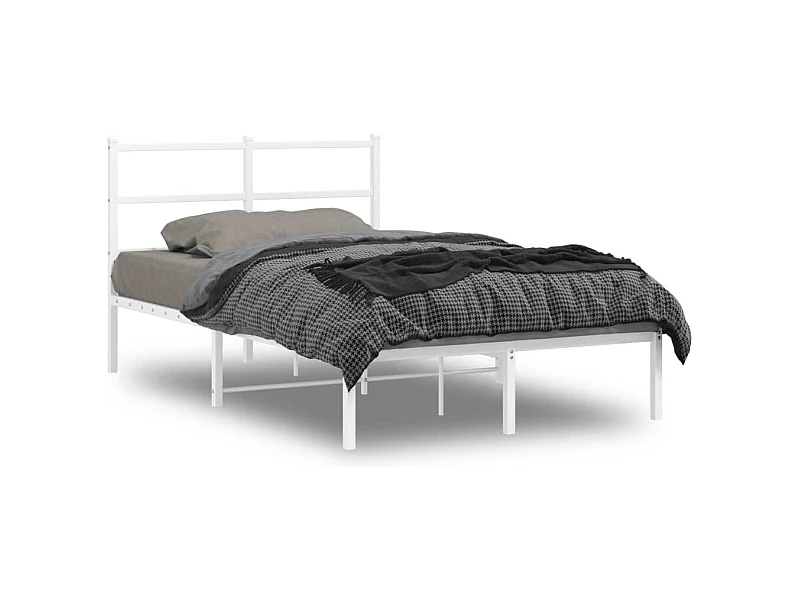 Lit-120x200 cm métal + tête de lit blanc HOQW56392