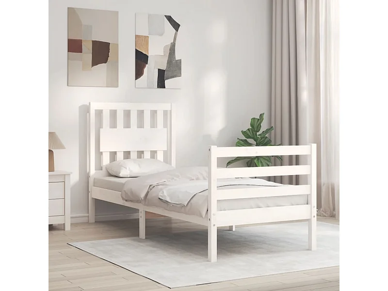 Cama -75x190 cm individual con cabecero madera maciza blanco YOE