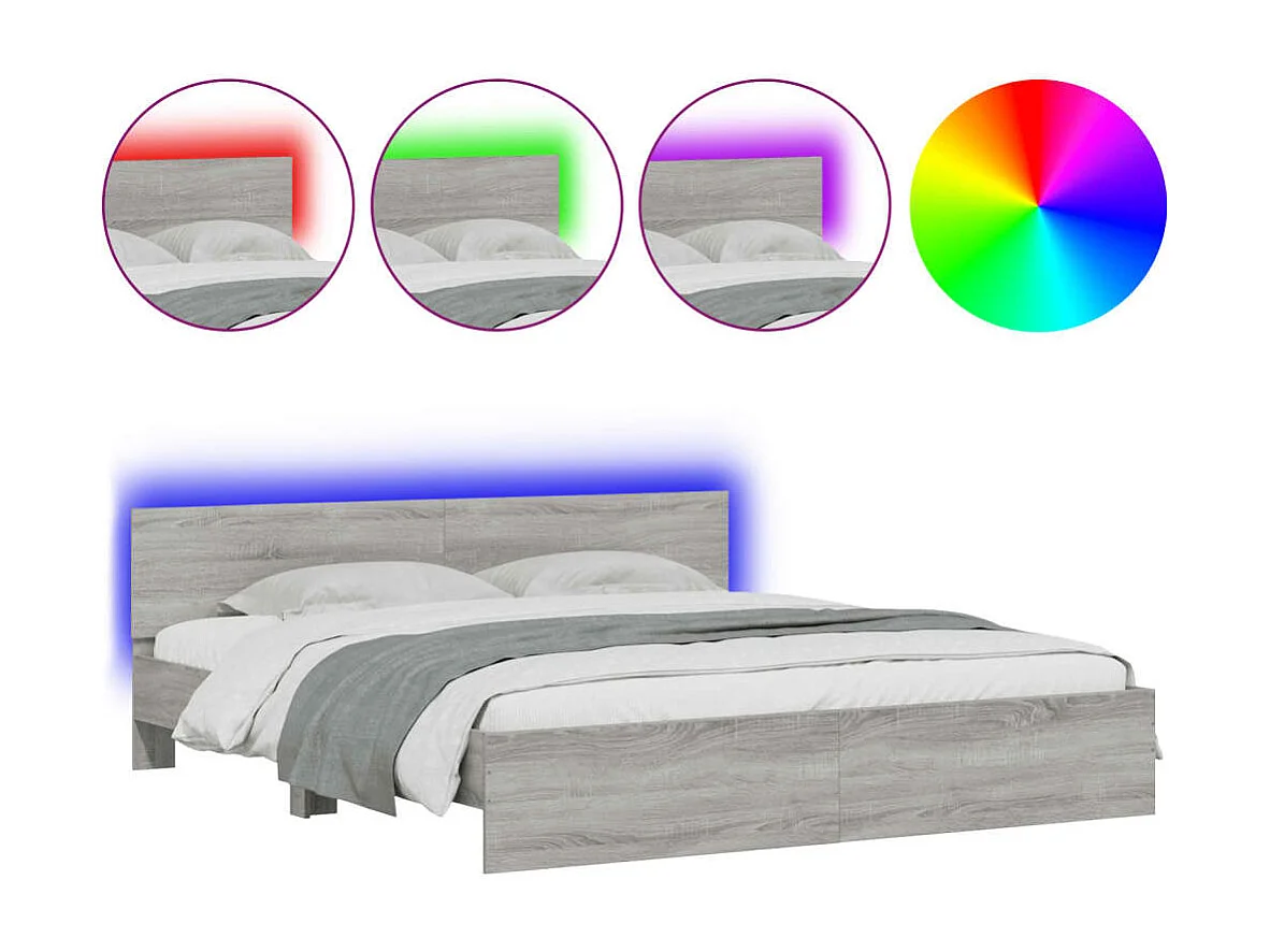 Cama c/ cabeceira/luzes LED 180x200cm cinzento sonoma PT769707